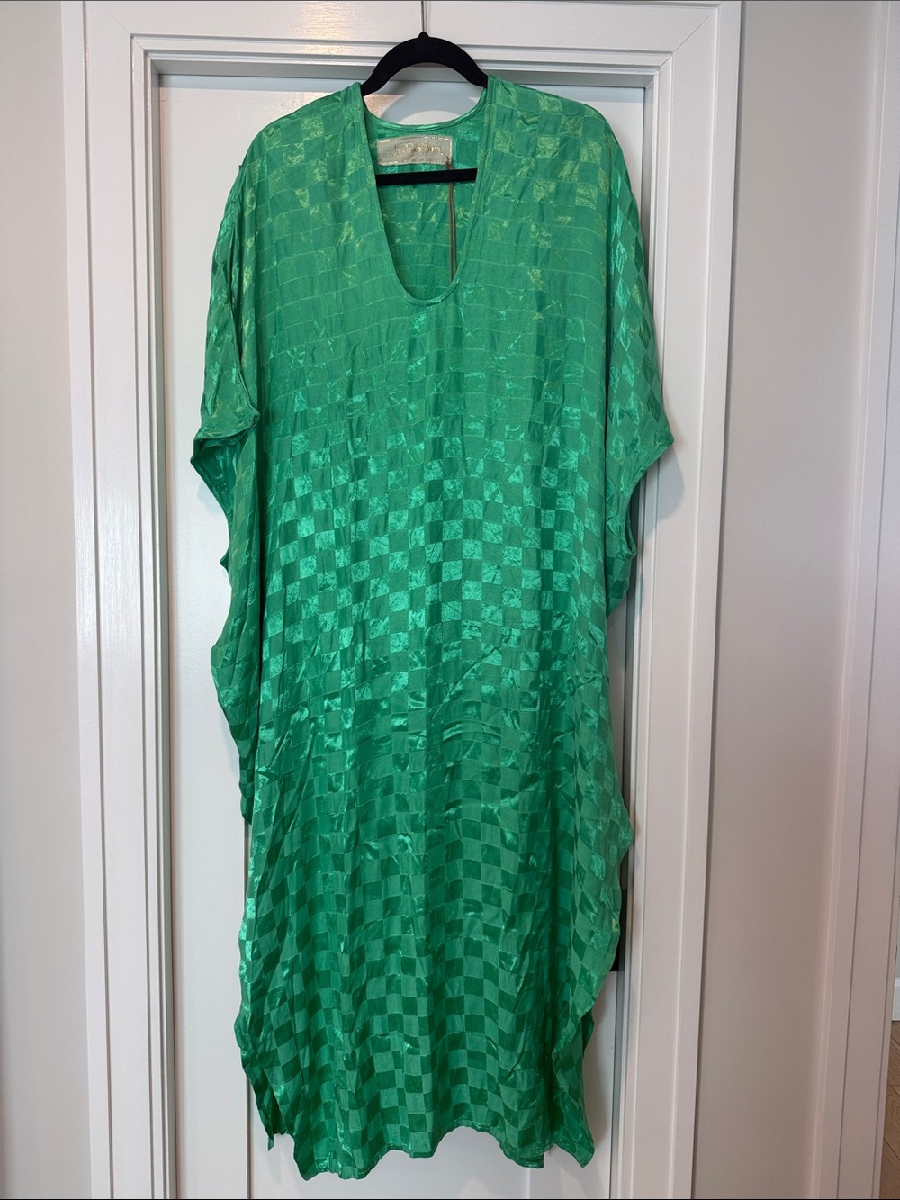Jen’s Pirate Booty Green Satin Checker Caftan